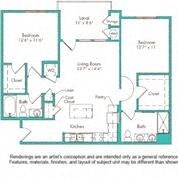 Floor plan for 2 beds, 2 baths, 976 sqft